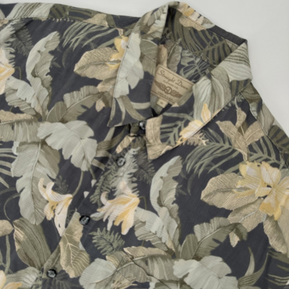 Straight Down Shirt Mens XL Gray Green Hawaiian Button Made in USA Style 1287